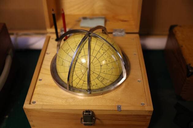 Detail of a globe used for navigation in the Russian oceanographic research vessel Admiral Vladimirsky, during a guided visit for Uruguayan authorities in Montevideo harbor, Uruguay, 20 January 2020 (issued on 21 January 2020). The vessel is sailing across the world guided by an old map following the steps of late Russian naval officer of the Imperial Russian Navy, Fabian Gottlieb von Bellingshausen. The expedition is planned to reach Antarctica next 28 January, with the aim of finding the exact location of the South Magnetic Pole. Russian oceanographic research vessel arrives in Uruguay ahead of looking for the South Magnetic Pole !ACHTUNG: NUR REDAKTIONELLE NUTZUNG!  Copyright: xAlejandroxPrietox AME3665 20200121-637152125545359948