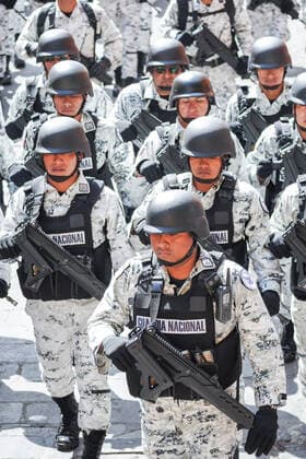 January 21, 2020, San Miguel De Allende, Guanajuato, Mexico: Members of the Mexican National Guard march in a parade to celebrate the 251st birthday of the Mexican Independence hero Ignacio Allende January 21, 2020 in San Miguel de Allende, Guanajuato, Mexico. Allende, from a wealthy family in San Miguel played a major role in the independency war against Spain in 1810 and later honored by his home city by adding his name. San Miguel De Allende Mexico - ZUMAe02_ 20200121_zaf_e02_016 Copyright: xRichardxEllisx