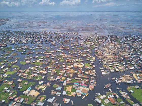 Benin, Ganvie, Aerial view of fishing village on Lake Nokoue  VEGF01249