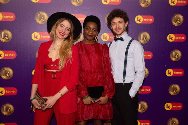 Tinneke Van Ransbeeck, Esther Mwanu and Dieter Janssens pictured during the Gala van de Gouden K s award show, organized by Flemish children s television channel Ketnet, Saturday 25 January 2020 in Antwerp.  JAMESxARTHURxGEKIERE 2462607