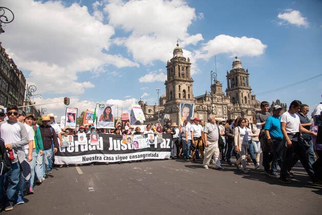 January 26, 2020, Mexico City, Mexico: Thousands of people make a peaceful march to ask for peace from the government of President Lopez Obrador. The march was convened by the poet Javier Sicilia and the LeBaron Family, who a few months ago suffered an attack that killed several members including children. Mexico City Mexico  - ZUMA 20200126_mda_qp1_583 Copyright: xHectorxAdolfoxQuintanarxPerezx