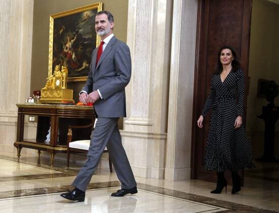 Spanish King Felipe VI and Queen Letizia Ortiz during an audience with Spanish Handball Team on occasion of their victory in Men s Handball European Championship at ZarzuelaPalace in Madrid on Tuesday, 28 December 2020 Cordon Press