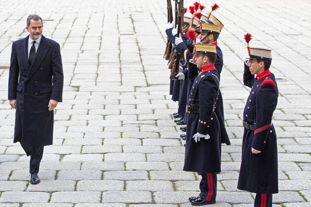 Bilder des Jahres 2020, Entertainment 01 Januar Entertainment Bilder des Tages 29-01-2020 Madrid Funeral of Infante Pilar de Borbon at the royal monastery of San Lorenzo de El Escorial in Madrid, Spain. Spain s King Felipe VI (C) reviews the honor guard  Copyright: xPPE THORTON POOLx