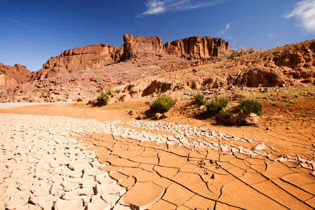 A dried up river bed in the Anti Atlas mountains of Morocco, North Afr Tafraoute, Souss-Massa, Morocco CR_OQMH191212C-251065-01