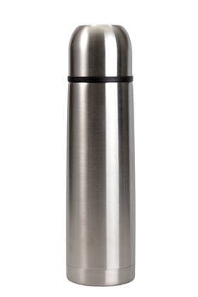 Single metallic thermos Single metallic thermos. Isolated on white background. Close-up. Studio photography.  Copyright: xborodax 1110912