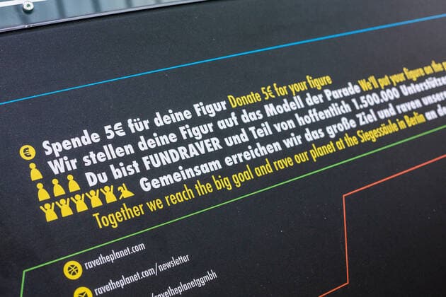 Miniatur-Model der Loveparade - Rave the Planet, In der Mall of Berlin steht die Straße des 17. Juni im Maßstab 1:87, von Ernst-Reuter-Platz über Siegessäule. Die Straße ist mit etlichen hunderten Miniatur Figuren gefüllt. Mit einer Spende kann man Teil von ravetheplanet werden - eine Miniatur Figur steht symbolisch für einen Spender. Eine Aktion mit dem der Gründer der Loveparade eine Neuauflage starten möchte. Berlin Mitte Berlin Deutschland