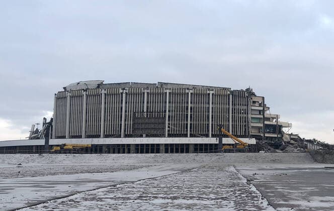 ST PETERSBURG, RUSSIA - JANUARY 31, 2020: A view of the Saint Petersburg Sports and Concert Complex that has partially collapsed during demolition. People are possibly trapped under debris. Andrei Gryaznov TASS  TS0CC738