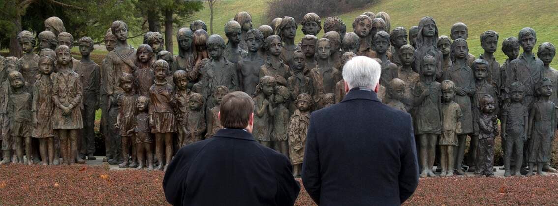 +++FILE PHOTO+++Premier of Bavaria Horst Seehofer (L, CSU) and Bernd Posselt, spokesman for the Sudeten German community, stand in monument for the murdered children in Lidice Memorial after laying a wreath in Lidice, Czech Republic, 24 November 2011. On 10 June 1942, the village was completely destroyed in reprisal for the assassination of Reinhard Heydrich, chief of the Reich Main Security Office. 340 residents died in the reprisal action. Seehofer is visiting the Czech capital Prague and three memorials to the victims of National Socialism on 23 and 24 November 2011. .........Ten out of the 16 managers and experts from the Lidice Memorial have resigned January 31, 2020, saying that after the former director Martina Lehmannova stepped down from her post last week in Lidice, Czech Republic, January 21, 2020, the memorial will be in the g mun518