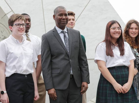 January 31, 2020, New York, NY, USA: United Nations, New York, USA, January 31, 2020 - Tijjani Muhammad-Bande, President of the seventy-fourth session of the United Nations General Assembly, meets with a group of students to mark Black History Month by the Ark of Return , today at the UN Headquarters in New York. The Ark is inviting people to contemplate the legacy of the slave trade and to fight against racism and prejudice today.Photo: EuropaNewswire..PHOTO CREDIT MANDATORY. New York USA - ZUMAra1_ 20200131_zap_ra1_012 Copyright: xLuizxRampelottox