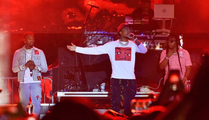 February 1, 2020, Miami, FL, USA: MIAMI, FLORIDA - FEBRUARY 01: Migos - Takeoff, Offset and Quavo perform during the 2020 Vewtopia Music Festival at Marlin s Park in Miami, Florida. Photo: Alex Pesantes imageSPACE Miami USA - ZUMAs181 20200201_zea_s181_103 Copyright: xImagespacex