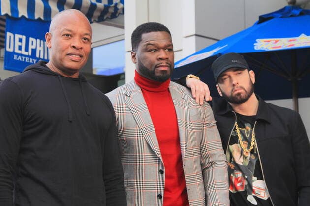 January 29, 2020, Hollywood, California, USA: I16086CHW.Hollywood Chamber Of Commerce Honored Curtis 50 Cent Jackson With Star On The Hollywood Walk Of Fame.6250 Hollywood Boulevard, Hollywood, California, USA .01 30 2020 .DR. DRE WITH CURTIS 50 CENT JACKSON AND MARSHALL BRUCE MATHERS III AKA EMINEM .Â©Clinton H.Wallace Photomundo International Photos Inc Hollywood USA - ZUMAw87_ 20200129_zaf_w87_047 Copyright: xClintonxWallacex