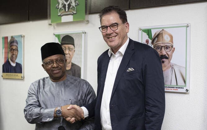 Bundesentwicklungsminister Gerd Mueller, CSU, trifft Osagie Ehanire, Gesundheitsminister von Nigeria, 03.02.2020. Abuja Nigeria