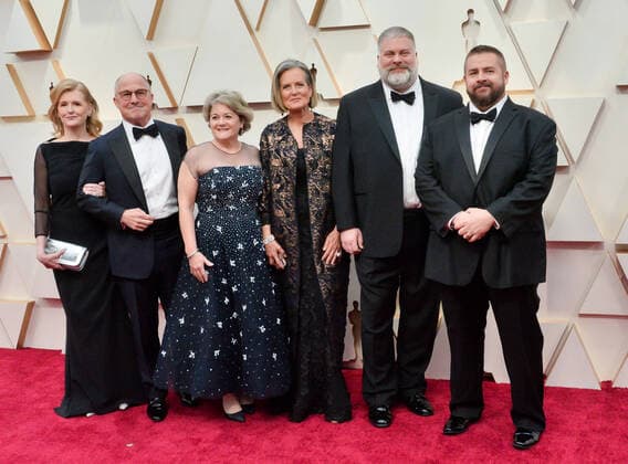 Dean DeBlois (2nd R), Bonnie Arnold (3rd L) and Bradford Lewis (2nd L) arrive for the 92nd annual Academy Awards at the Dolby Theatre in the Hollywood section of Los Angeles on Sunday, February 9, 2020.  LAP20200209369 JIMxRUYMEN