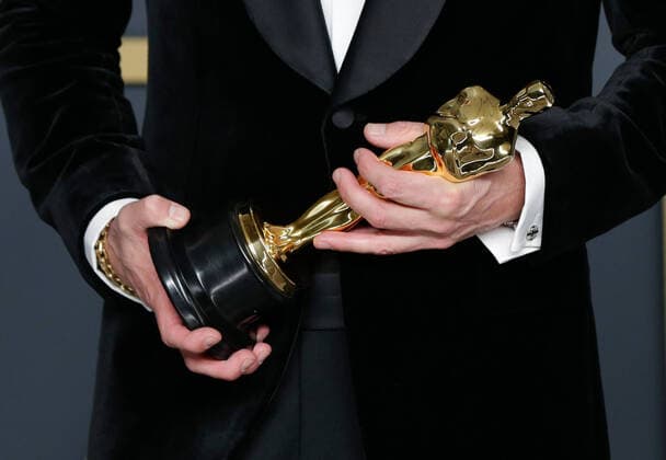Brad Pitt, winner of Actor In A Supporting Role for Once Upon A Time In Hollywood, appears backstage with his Oscar during the 92nd annual Academy Awards at Loews Hollywood Hotel in the Hollywood section of Los Angeles on Sunday, February 9, 2020.  LAP20200209377 JOHNxANGELILLO