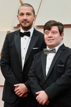 Shia LaBeouf (L) and Zack Gottsagen arrive for the 92nd annual Academy Awards at the Dolby Theatre in the Hollywood section of Los Angeles on Sunday, February 9, 2020.  LAP20200209677 JIMxRUYMEN
