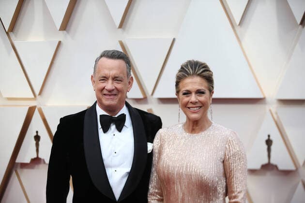 (200210) -- LOS ANGELES, Feb. 10, 2020 -- Tom Hanks (L) and Rita Wilson arrive for the red carpet of the 92nd Academy Awards at the Dolby Theatre in Los Angeles, the United States, Feb. 9, 2020. ) U.S.-LOS ANGELES-OSCARS-RED CARPET LixYing 
