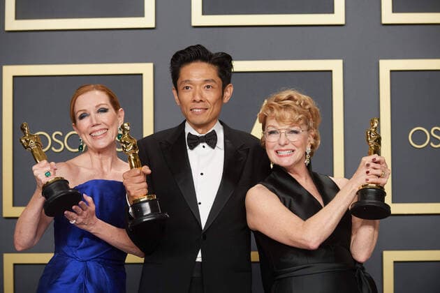 Anne Morgan , Kazu Hiro, and Vivian Baker pose in the press room with the Oscar for Makeup and Hairstyling during the live ABC Telecast of The 92nd Oscars at the Dolby Theatre in Hollywood, CA on Sunday, February 9, 2020. Los Angeles CA USA  Copyright: xNickxAgrox 339671040PLX