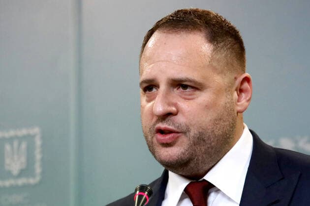KIEV, UKRAINE - FEBRUARY 12, 2020: Andriy Yermak, head of the Ukrainian President s Office, during a briefing. Ukraine s President Volodymyr Zelensky appointed Yermak his chief of staff on February 11, 2020. Pyotr Sivkov TASS  TS0CDFAA