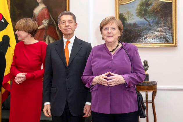 Angela Merkel mit Ehemann Joachim Sauer beim Abendessen zu Ehren von Joachim Gauck anlässlich seines 80. Geburtstags im Schloss Bellevue. Berlin, 11.02.2020