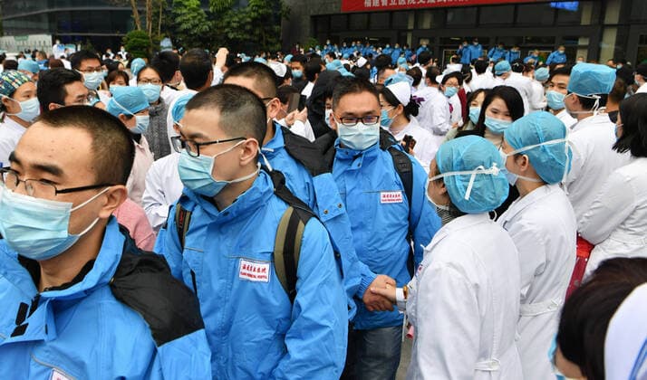 (200213) -- FUJIAN, Feb. 13, 2020 -- Members of medical team leave for Wuhan of central China s Hubei Province at the Fujian Provincial Hospital in Fuzhou, southeast China s Fujian Province, Feb. 13, 2020. A team comprised of 277 medical workers from Fujian left for Wuhan of Hubei Province on Thursday to aid the novel coronavirus control efforts there. They will work together with medical workers from other provinces to take over the 10 intensive care units of Tumor Center of Union Hospital affiliated to Tongji Medical College of Huazhong University of Science and Technology. ) CHINA-FUJIAN-MEDICAL TEAM-AID (CN) WeixPeiquan 