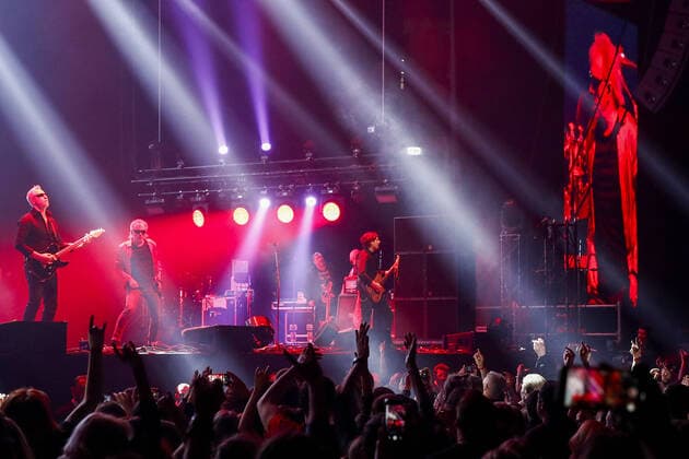 MOSCOW, RUSSIA - FEBRUARY 13, 2020: Members of the Alisa Russian rock band perform during the 13th Chartova Dyuzhina annual music awards ceremony at VTB Arena - Dynamo Central Stadium. Artyom Geodakyan TASS  TS0CE304