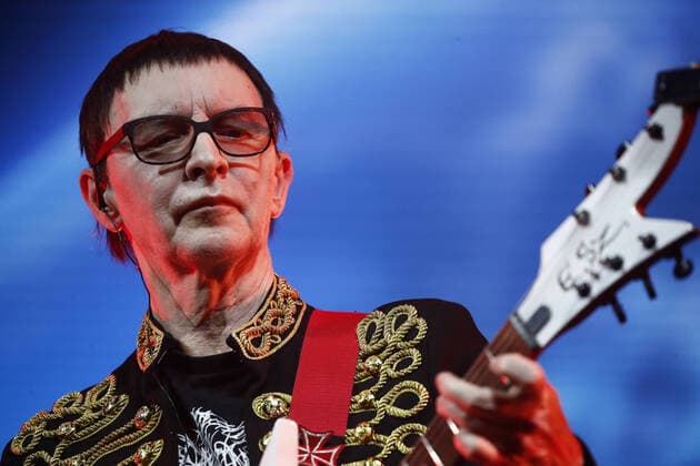 MOSCOW, RUSSIA - FEBRUARY 13, 2020: Edmund Shklyarskiy, leader of the Piknik Russian rock band, performs during the 13th Chartova Dyuzhina annual rock music awards ceremony at VTB Arena - Dynamo Central Stadium. Artyom Geodakyan TASS  TS0CE2C2