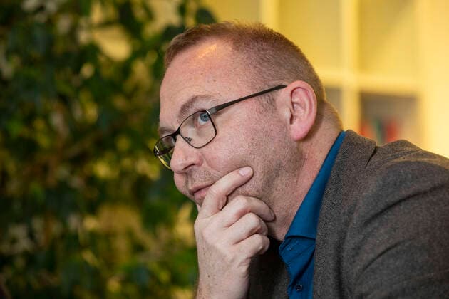 Deutschland, Berlin, Haus der Gewerkschaft, Interview mit Anton Hofreiter B90 Grüne und Frank Werneke (Bild) Vorsitzender der Vereinten Dienstleistungsgewerkschaft verdi, 03.02.2020