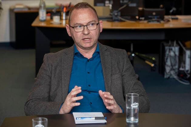 Deutschland, Berlin, Haus der Gewerkschaft, Interview mit Anton Hofreiter B90 Grüne und Frank Werneke (Bild) Vorsitzender der Vereinten Dienstleistungsgewerkschaft verdi, 03.02.2020