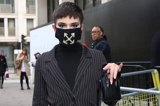 Face masks appear at London Fashion Week AW20 as coronavirus (COVID-19) fears hit numbers. Attendance is expected to be down, as the five-day event kicked off days after the virus was confirmed to have hit London. FEBRUARY 14th 2020  MDRx20456