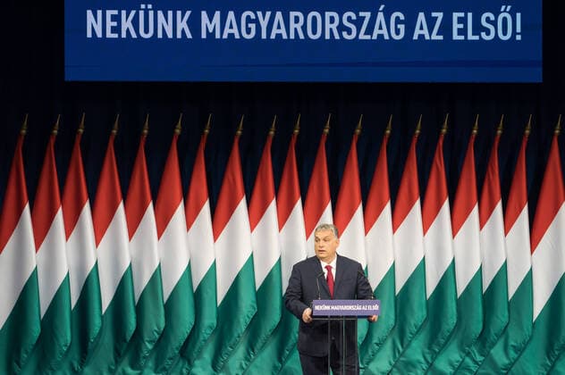 News Themen der Woche KW07 News Bilder des Tages (200216) -- BUDAPEST, Feb. 16, 2020 -- Hungarian Prime Minister Viktor Orban delivers his annual state-of-the-nation speech in Budapest, Hungary, on Feb. 16, 2020. Viktor Orban on Sunday announced a new climate action plan and spoke about future challenges in his annual state-of-the-nation speech. (Photo by Xinhua) HUNGARY-BUDAPEST-PM-SPEECH AttilaxVolgyi 