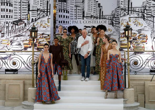 (200218) -- LONDON, Feb. 18, 2020 -- Designer Paul Costelloe (C) greets the audience with models during the Paul Costelloe catwalk show at London Fashion Week in London, Britain, Feb. 17, 2020. ) BRITAIN-LONDON-FASHION WEEK-PAUL COSTELLOE-CATWALK HanxYan 