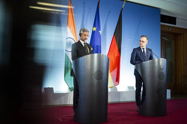 Heiko Maas (R), Bundesaussenminister, und Subrahmanyam Jaishankar (L), Aussenministerin von Indien, aufgenommen im Rahmen einer gemeinsamen Pressekonferenz in Berlin, 19.02.2020. Berlin Germany