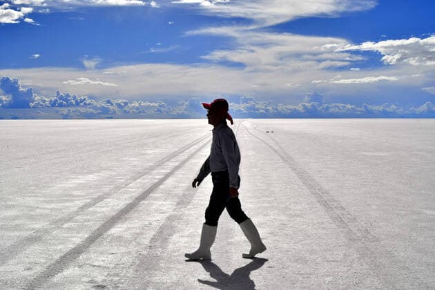 February 13, 2020, Potosi, Bolivia: Bolivian Salar de Uyuni is the world s largest salt flat, and one of the top s bolivian touristic atraction, with 10,582 square kilometers (4,086 sq mi). It is in the province of PotosoÂ­ in southwest Bolivia, near the crest of the Andes at an elevation of 3,656 meters (11,995 ft) above sea level.The crust serves as a source of salt and covers a pool of brine, which is exceptionally rich in lithium. It contains approximatively 50% to 70% of the world s known lithium reserves. However, lithium extraction in the 1980s and 1990s by foreign companies met strong opposition from the local community. Locals believed that the money infused by mining would not reach them. For tourists, it s a point of Rally Dakar and an exceptional landscape. One of the photographic move there since around 15 years is to us - ZUMAl72_ 20200213_znp_l72_039 Copyright: xChristianxLombardix