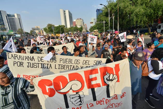 Protest against of murder Samir Flores MEXICO CITY, MEXICO - FEBRUARY 21: Citizens take part during a demonstration for the murder of environmental activist Samir Flores, 36, and against the construction of the thermoelectric that was approved by Mexican President Andres Manuel Lopez Obrador. in Reforma Avenue. on February 21, 2020. Indigenous Activist and environmental defender Samir Flores opposed the Morelos Integral Project because of the high degree of pollution and water shortage. he was found lifeless outside his home. Copyright: xCarlosxTischlerx EYE_3973