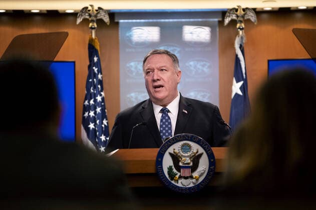 Secretary of State Mike Pompeo holds a news conference at the U.S. State Department on Tuesday, February 25, 2020. Pompeo spoke on Afghan peace process, Russian meddling in the U.S. elections and the spreading coronavirus.  WAP20200225302 KEVINxDIETSCH