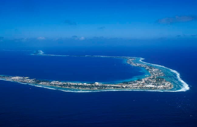 Marshall Islands, Micronesia: aerial view of Majuro Atoll and Lagoon; Delap, Uliga and Darrit areas (D-U-D). Micronesia Marshall Islands Copyright: xGregxVaughnx GVA-1592