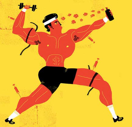 Muskulöser Bodybuilder benutzt ein Spray Copyright: xOivindxHovlandx 11250163