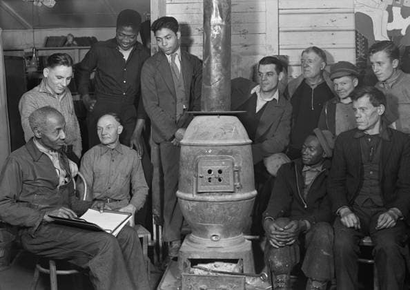 Unemployed miners at Scott s Run, West Virginia, March 1937. They are probably at a meeting of the Workers Alliance Council, an outreach program of leftist organizations such as the Communist and Socialist parties. Photo by Lewis Hine. - (BSLOC_2015_1_17 For usage credit please use; PUBLICATIONXNOTxINxCANxCHNxFRAxITAxJPNxNORxPOLxRUSxESPxUKxUSA Copyright: xCourtesyxEverettxCollectionx HISL039 EC453