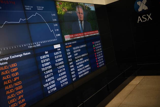 ASX LOSSES, The market boards at the Australian Stock Exchange (ASX) in Sydney, Friday, February 28, 2020. The ASX has tanked about 10 per cent, wiping off more than $240 billion in value, since the market hit a record high on February 20. ( NO ARCHIVING, EDITORIAL USE ONLY, NO USE IN BOOKS WITHOUT CONSENT SYDNEY NSW AUSTRALIA  Copyright: xDEANxLEWINSx 20200228001452224401