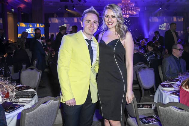 John Galea and Larissa Eddie attend The Music Producers Guild Awards at JW Marriott Grosvenor House London on Park Lane in London. FEBRUARY 27th 2020  SLIx20575