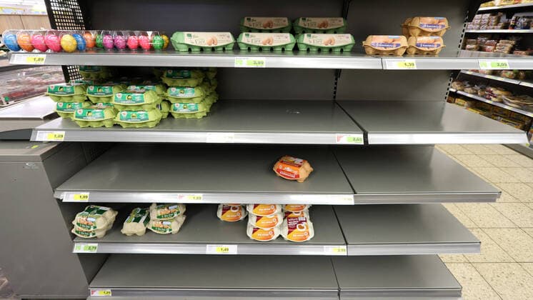 Coronavirus Angst, Hamsterkaeufe, in einem Geschaeft wurden viele Eier verkauft teilweise sind die Regale schon leer und Artikel ausverkauft Hamsterkaeufe wegen Coronavirus am 29.02.2020 in Siegen Deutschland.
