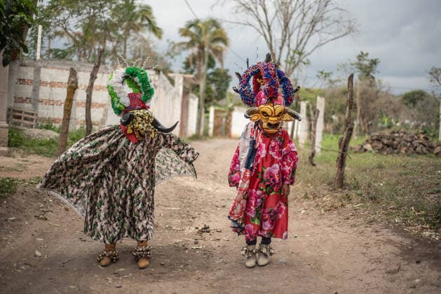 February 29, 2020, Almolonga, Veracruz, Mexico: People from Almolonga Veracruz, celebrate their carnival dressed in their traditional bull masks. This carnival is one of the oldest in the region and dates back to the time when African slaves revealed themselves against Europeans in these lands. Almolonga Mexico - ZUMAqp1_ 20200229_zip_qp1_019 Copyright: xHectorxAdolfoxQuintanarxPerezx