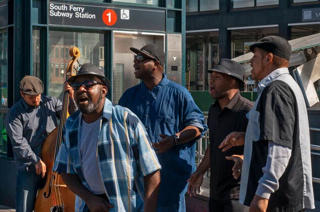 A street musician black people playing music in South Ferry Subway Station Manhattan New York City USA New York New York USA Copyright: xSergixReboredox xVWPicsx SRE-BS2571