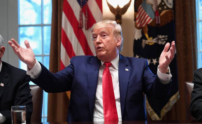 President Donald Trump speaks during a meeting with the Coronavirus Task Force and pharmaceutical executives in the Cabinet Room of the White House in Washington, DC on Monday, March 2, 2020. The Coronavirus (COVID-19) has infected nearly 100,000 people worldwide and killed more than 3,000.  WAX20200302107 KEVINxDIETSCH