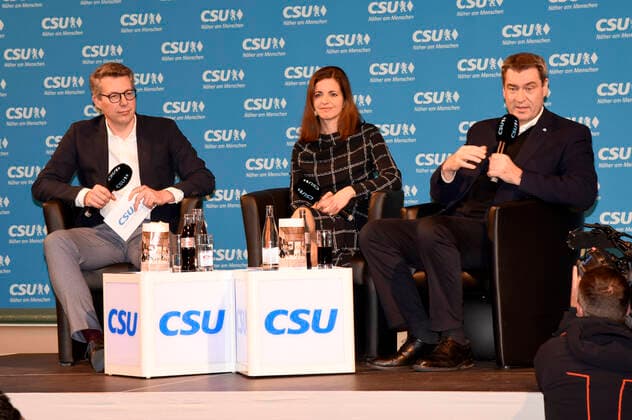 Markus Blume, Kristina Frank und Markus Söder beim Stadtgespräch zur Bürgemeisterwahl im Filmtheater Sendlinger Tor. München, 02.03.2020