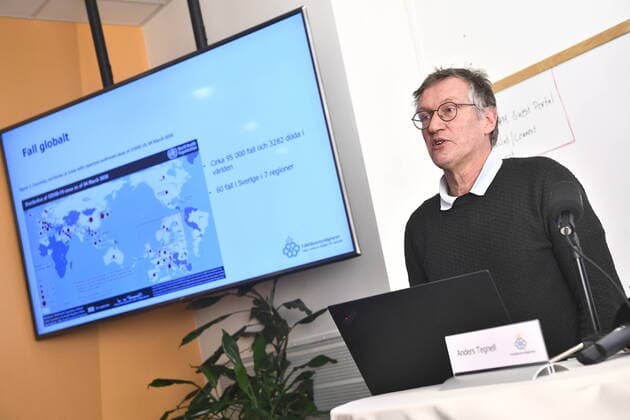 Epidemiologist Anders Tegnell of the Public Health Agency of Sweden speaks during a news conference in Stockholm, Sweden, on March 05, 2020 The number of COVID 19 coronavirus cases in Sweden rose to 60 on Thursday, with about half of the cases in the Stockholm region Photo Claudio Bresciani TT code 10090 Stockholm SWEDEN x10090x,  Copyright: xClaudioxBresciani TTx SWEDEN HEALTH VIRUS