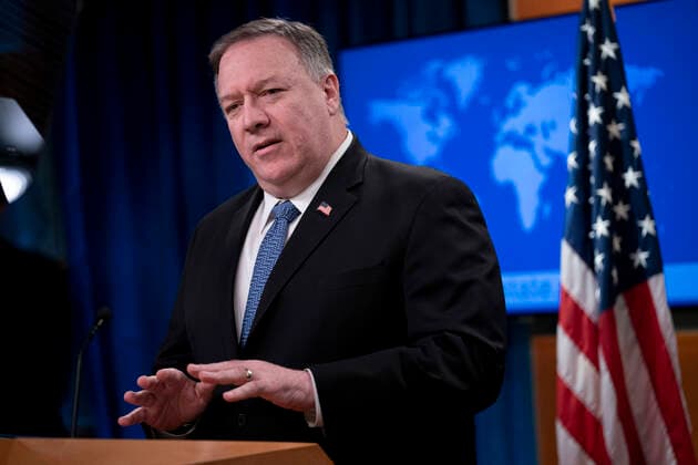 (200305) -- WASHINGTON, March 5, 2020 -- U.S. Secretary of State Mike Pompeo speaks during a press briefing in Washington D.C., the United States, on March 5, 2020. Pompeo said Thursday the increasing violence in some parts of Afghanistan was unacceptable, urging warring parties to stop posturing before intra-Afghan peace talks. ) U.S.-WASHINGTON D.C.-POMPEO-PRESS BRIEFING-AFGHANISTAN LiuxJie 