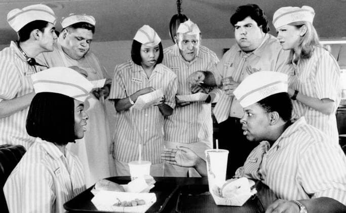 GOOD BURGER, front, from left, Kel Mitchell, Kenan Thompson; back, from left, Josh Server, Ron Lester, Shar Jackson, Abe Vigoda, Dan Schneider, Ginny Schreiber, 1997, Ã‚Â©Paramount courtesy Everett Collection Â©Paramount Courtesy Everett Collection PUBLICATIONXNOTxINxCANxCHNxFRAxITAxJPNxNORxPOLxRUSxESPxUKxUSA Copyright: xParamount CourtesyxEverettxCollectionx MBDGOBU EC002