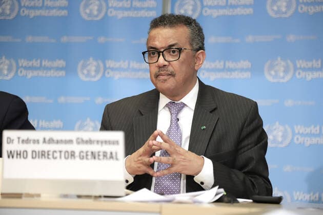 News Bilder des Tages (200310) -- GENEVA, March 10, 2020 -- World Health Organization (WHO) Director-General Tedros Adhanom Ghebreyesus speaks at a daily briefing in Geneva, Switzerland, on March 9, 2020. The chief of WHO said on Monday that the novel coronavirus has got a foothold in so many countries and the threat of a pandemic has become very real. (Photo by Xinhua) SWITZERLAND-GENEVA-WHO-COVID-19 PANDEMIC THREAT LixYe 