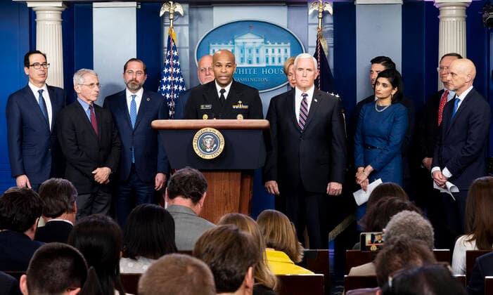 March 9, 2020, Washington, DC, United States: March 9, 2020 - Washington, DC, United States: Dr. JEROME ADAMS, Surgeon General of the United States, at the Coronavirus Task Force Press Conference. Washington United States - ZUMAb161 20200309_zap_b161_023 Copyright: xMichaelxBrochsteinx